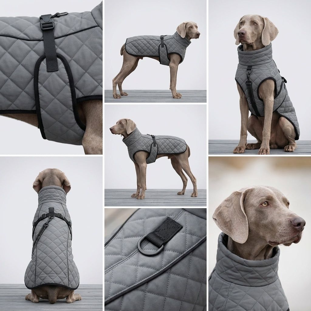 Reflektierende Allwetter-Hundejacke – Gesteppt in Elegant-Grau